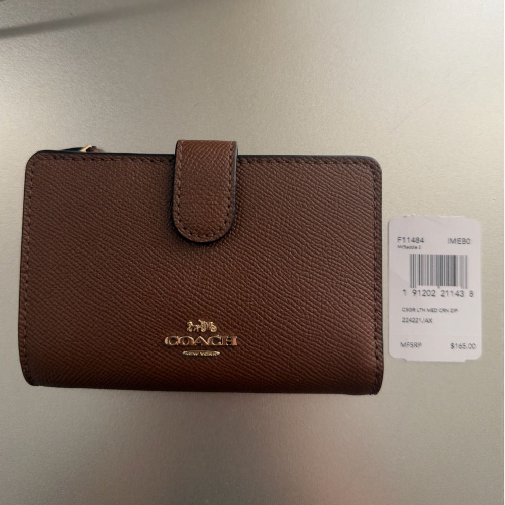 Coach Dark Brown Medium Corner Zip Leather Wallet
